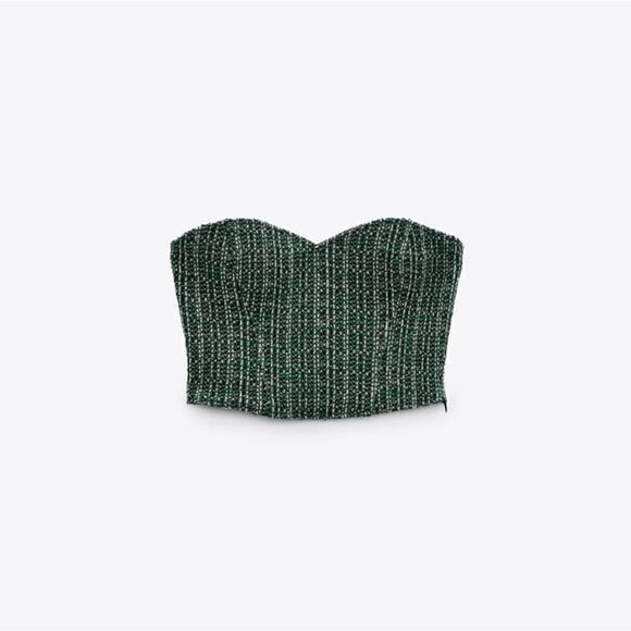 BLOGGERS FAV Strapless crop top bustier with sweetheart neckline texture… green - Picture 4 of 6